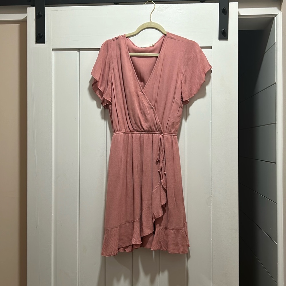 Womens Large Pink Altar’d State Dress, V Neck with Drawstring Waist
